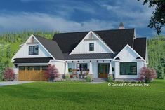 this is an artist's rendering of a house in the country style with lots of windows