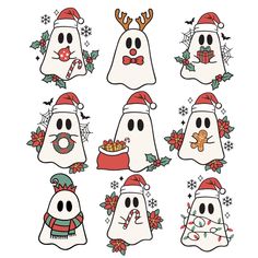 christmas ghost stickers with santa hats and scarfs