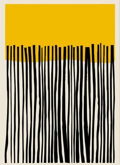 an abstract painting with black and yellow stripes