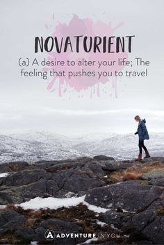 a woman walking on top of a rocky hill with the words, noaturent