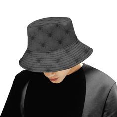 Black Spiders Bucket Hat Adjustable Black Cotton Sun Hat, Black Brimmed Cotton Sun Hat, Black Cotton Sun Hat With Curved Brim, Black Cotton Brimmed Sun Hat, Black Cotton Wide Brim Sun Hat, Black Cotton Wide Brim Hat, Black Wide Brim Cotton Hat, Black Cotton Halloween Hat, Black Cotton Bucket Hat With Curved Brim