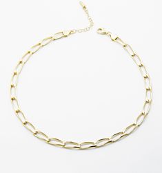 We don't like to play favorites but this one makes the cut. This chain lays flat thanks to a unique twist in the design. Each link folds together like a puzzle and makes a unique statement as part of your everyday stack. Modern Adjustable Chain Link Choker, Gold-plated Choker With Adjustable Chain, Elegant Gold-plated Chain Link Toggle Necklace, Gold Chain Link Metal Choker, Gold-tone Metal Choker With Adjustable Chain, Sunflower Necklace, Gold Choker Necklace, Chain Choker Necklace, Meaningful Jewelry