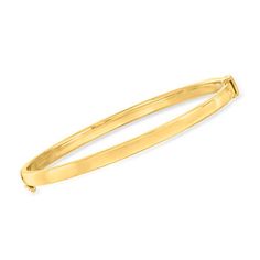 Ross-Simons - 18kt Gold Over Sterling Bangle Bracelet. 7". Handcrafted in 18kt yellow gold over sterling silver, this classic 4mm bangle bracelet shines with a glossy polished finish. Perfect for stacking or solo wear. Hinged with figure 8 safety. 18kt gold over sterling bangle bracelet. Classic Gold Bangle For Everyday, Classic Yellow Gold Everyday Bangle, Classic Oval Gold Bracelet Adjustable, Classic Adjustable Oval Gold Bracelet, Classic Oval Yellow Gold Bangle, Classic Yellow Gold Oval Bangle, Figure 8, Bangle Bracelet, Bangle Bracelets