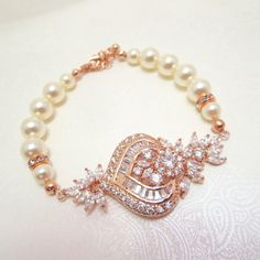 Rose Gold Bridal bracelet Crystal wedding bracelet by treasures570, $60.00 Elegant Rose Gold Crystal Bracelet For Anniversary, Elegant Rose Gold Crystal Bracelets, Exquisite Rose Gold Bracelets For Gifts, Elegant Rose Gold Bracelets For Wedding, Exquisite Cubic Zirconia Bracelets For Wedding, Exquisite Cubic Zirconia Wedding Bracelets, Elegant Cubic Zirconia Beaded Bracelets For Wedding, Elegant Wedding Beaded Bracelets With Cubic Zirconia, Adjustable Rose Gold Pearl Bracelet For Wedding