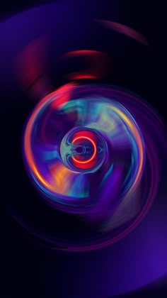 an abstract image of a disc in purple and blue colors with the center spinning towards the camera