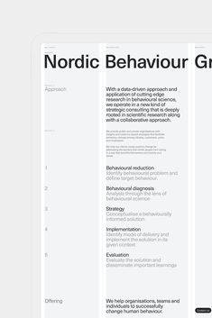 an image of a website page with the words nordic behavour group on it