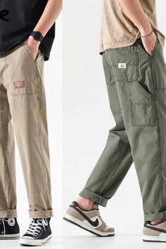 Men’s Fashion Cotton Cargo Pants Casual Outfits Men Fall, Vans Outfit Men, Cargo Pants Outfit Men, College Outfits Men, Straight Cargo Pants, Male Streetwear, Pants Outfit Men, Cute Nike Outfits