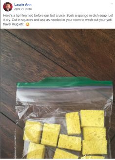 some yellow sponges are in a plastic bag