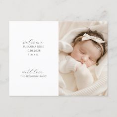 Modern Baby Photo Birth Minimal Baby, Birth Stats, Date Of Birth, Postcard Size