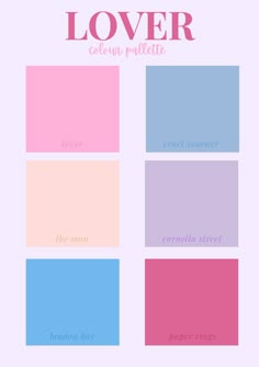 the color scheme for love is shown in pink, blue, and green colors with text that