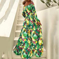 F00160291-202 Bohemian Beach Style, Silhouette Cake, Boho Print Dress, Look Boho Chic, Cake Skirt, Holiday Skirts, Off Shoulder Dresses, Split Skirt, Split Maxi Dress