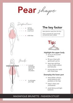 Find Your Body Shape & How to Dress Them (Ultimate Guide) + Pear Shape - Part 1 - Magnifique Brunette Flattering Dresses Body Shapes Pear, Blouse For Pear Shape Body Types, Outfit Ideas For Pear Body Shape, Dressing For Your Body Type Pear, Dressing A Pear Body Shape, Pearshape Dresses, Pear Body Outfits, Pear Body Type Outfits, Pear Body Shape Aesthetic