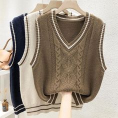 Women V-Neck Knitted Vest Tank Sleeveless Sweater Jumper Pullover Waistcoat Wollen Vest Outfits, Vneck Sweater Outfit Woman, Vest Set Outfit, Green Sweater Vest Outfit, White Vest Outfits For Women, Sweater Vest Aesthetic, Crochet Sleeveless Sweater, Sweater Vests For Women, Womans Vest