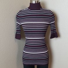 New With Tags. Pull On. Buttons At Sleeve Ends. Purple Tops For Fall Layering, Purple Winter Workwear Tops, Purple Sweater For Workwear In Spring, Purple Sweater For Spring Workwear, Casual Purple Turtleneck Tops, Winter Purple Fitted Tops, Fitted Purple Winter Tops, Chic Purple Winter Tops, Fitted Purple Tops For Winter