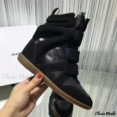 Olivia Mark - Height-Increasing Sporty Casual Hiking Shoes Wedge Sneakers Style, Jumpsuits Elegant, Wedges Sneakers, Elegant Fashion Outfits, Black Wedge Sneakers, Soft Leather Boots, High Heel Sneakers, Types Of Heels, Sporty Casual