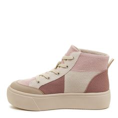 Stand out in Rocket Dog's Flair Pink Patchwork Platform Sneakers! 🌸These high top sneakers feature a subtle pink patchwork cotton upper, cozy jersey lining, and a sturdy rubber flatform wedge. Lace them up with your favorite pair of jeans or a breezy summer dress for an ultra-cute look. Rocket Dog high top women's sneaker Style: Lace up high top flatform sneaker Upper: Pink and neutral patchwork cotton Lining: Jersey Sole: Rubber flatform wedge Heel Height: 1.89 inches Platform height .67 inche Rocket Dogs, Flatform Sneakers, Top Sneakers Women, Rocket Dog, Platform Sneaker, Tickled Pink, Platform Sneakers, Patchwork Designs, Wedge Heels