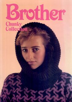 a magazine cover with a young woman wearing a black and purple knitted hoodie