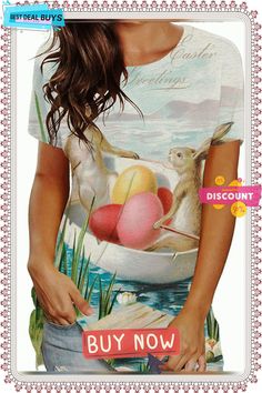 Plus Size Easter Short Sleeve Bunny Print T-shirt Easter Graphic Print Crew Neck Top, Easter Graphic Print Short Sleeve Tops, White Crew Neck Top For Easter, Casual White Easter Tops, Casual White Tops For Easter, White Short Sleeve T-shirt For Easter, Casual Short Sleeve T-shirt For Easter, Bunny Print, Women's Style