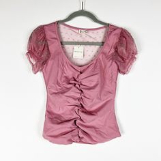 New Free People Intimately Blush Up Sheer Mesh Polka Dot Ruched Shirt Pink Rose Slim Fit Back Mesh Paneling Curved Bottom Hem New With Tags! [Shah] Feminine Pink Ruched Tops, Pink Rose Color, Ruched Shirt, Fit Back, Blush Roses, Rose Color, Costume Design, Free People Tops, Pink Rose