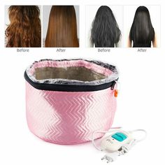 Hair Care Nourishing Hat Electric Hair Heating Cap Thermal Treatment SPA Steamer Specification  Item Type:Electric Hair Cap  Color:Pink  Voltage:110-220V  Power:60W  Temperature:20-75℃  Weight:225g  Size:26x18cm/10.24x7.09“  Gear position: 3 modes Wire length: 1.5 m/4.92 ft     Features Heating up quickly. Uniform and exquisite double-layer circular wire, fast heating, more easily absorbed nutrient film. One button control design, you can easily slide the button to power on/off and switch the te Hair Caps, Hair Steamer, Hair Steamers, Silky Smooth Hair, Hat Hair, Split Hair, Electric Hair, Damaged Hair Repair, Electric Heating