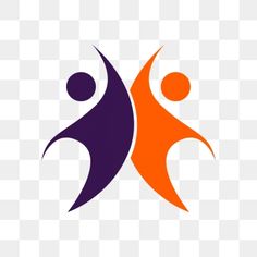 an orange and purple logo with two people holding each other's hands, on a white background