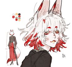 a drawing of a person with red hair and bunny ears