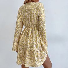 Beautiful Yellow With Cute Ditsy Floral Pattern. Never Worn. Casual Floral Ruffled Dress For Daywear, Casual Floral Long Sleeve Dress With Ruffle Hem, Casual Long Sleeve Floral Dress With Ruffle Hem, Casual Floral Dress With Ruffle Hem For Daywear, Spring Daytime Mini Dress With Ruffle Hem, Yellow Casual Mini Dress With Ruffle Hem, Casual Yellow Mini Dress With Ruffle Hem, Long Sleeve Floral Dress With Ruffles For Vacation, Long Sleeve Floral Dress With Ruffles For The Beach