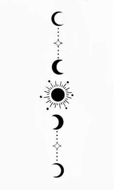 the sun and moon are drawn in black ink on white paper, with stars and crescents