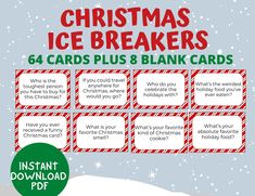 the christmas ice breakers game is shown with instructions for how to play it and what to use