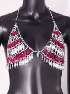 FAIRY BRA TOP Rhinestone Bra Top, Chest Necklace, Chain Crop Top, Halter Bra Top, Rhinestone Bra, Chain Top, Cute Bras, Bralette Top, Halter Tank