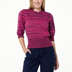 La Joie Crochet Knit Lantern Sleeve Sweater  This cozy pullover sweater and its soft crochet knit construction brings together comfort and style. A semi-fitted silhouette makes it perfect for tossing on over your favorite denim or work trousers. Winter Pointelle Knit Crew Neck Top, Cozy Crew Neck Pointelle Knit Top, Spring Cozy Fit Knit Tops, Spring Knit Tops With Cozy Fit, Cozy Fitted Crew Neck Knit Top, Cozy Fit Knit Tops For Spring, Winter Relaxed Fit Knit Top, Pink Pointelle Knit Top For Winter, Winter Pink Pointelle Knit Top