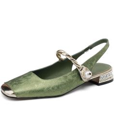 TSS51 Women's Casual Shoes - Leather Pumps Sandals - Touchy Style Chic Green Slingback Sandals For Spring, Chic Green Slingback Sandals With Heel Strap, Green Low Heel Slingback Sandals, Green Flat Heel Party Sandals, Green Flat Slingback Sandals For Summer, Green Flat Sandals For Evening, Green Flat Heel Slingback Sandals For Summer, Green Heel Strap Sandals For Evening, Green Closed Toe Slingback Sandals With Heel Strap