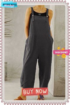 Casual Solid Buttons Capris Loose Jumpsuits(8 Colors) Spring Cotton Gray Jumpsuits And Rompers, Gray Cotton Jumpsuits And Rompers For Summer, Gray Cotton Summer Jumpsuits And Rompers, Casual Gray Jumpsuits And Rompers For Work, Casual Solid Bib Front Jumpsuits And Rompers, Casual Solid Color Jumpsuit With Bib Front, Casual Solid Bib Front Jumpsuit/romper, Non-stretch Summer Workwear Overalls, Gray Jumpsuits And Rompers For Spring