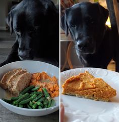 two pictures side by side one with food and the other with green beans