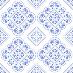 a blue and white tile pattern with an intricate design in the center, on a white background