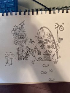 a drawing of a fairy house in the grass