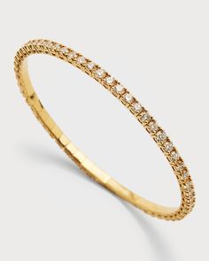 Cassidy Diamonds bangle bracelet with prongset diamonds    Approx. 7"L    18karat yellow gold    Total diamond carat weight: 4.5    Push Lock closure    Professional cleaning recommended    Made in USA Diamond Bangle Bracelet, Diamond Bangles Bracelet, Diamond Bangle, Diamond Carat, Professional Cleaning, Bangle Bracelet, Neiman Marcus, Top Designers, Gold Diamond