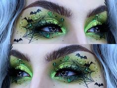 Green Makeup Halloween, Halloween Eyeshadow Ideas, Green Halloween Makeup, Colorful Halloween Makeup, Halloween Inspired Makeup, Halloween Eyeshadow, Spooky Makeup