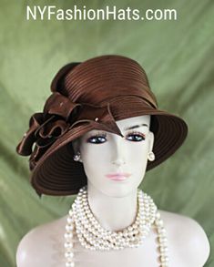 Ladies Classic Brown Custom Made Slant Abstract Stylish Down Brim Satin Formal Designer Fashion Hat. This Elegant Dress Hat Is Embellished With A Large Satin Decorative Bow Embossed With Delicate Small Acrylic Rhinestones Throughout The Bow. Crown Measures 22.5". Standard Sized Fits Most Women Condition Is New Custom Made This Formal Brown Satin Hat Is Suited For Weddings, Formals, Church, Shabbat, Mother Of The Bride Or Groom, Formal Special Occasion Events And Holidays. All Sales Are Final. Big Bow Dress, Special Occasion Hats, Large Brim Hat, Veiled Hats, Formal Occasion Dress, Types Of Hats, Bridal Hat, Wedding Church, Dress Hat