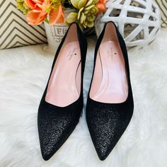 Brand New Without Box. Beautiful Black Pumps With Dust Of Sparkle On Vamps From Kate Spade. Size 8 Kate Spade Black Pointed Toe Heels, Black Kate Spade Pointed Toe Heels, Black Pointed Toe Kate Spade Heels, Elegant Black Kate Spade Heels, Kate Spade Shoes, Suede Pumps, Black Pumps, Shoes Women Heels, Kate Spade