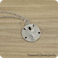 Sand Dollar Necklace, Silver Sand Dollar Charm on a Silver Plated Cable Chain Silver Charm Necklace With Lobster Clasp, Nickel-free Silver Round Charm Necklaces, Cadmium-free Silver Round Charm Necklace, Ocean And Beach, Sand Dollar Necklace, Ocean Gifts, Sand Dollar, Beach Themed, Pandora Bracelet