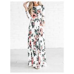 Women Floral Print Long Sleeve Boho Dress Ladies Evening Party Long Maxi Dress White Long Sleeve Dress For Garden Party, Casual White Maxi Dress For Fall, White Floral Print Maxi Dress For Fall, White Long Sleeve Spring Dress, Casual White Chiffon Maxi Dress, Flowy Long Sleeve Floral Dress For Party, Feminine White Maxi Dress For Party, White Fitted Long Floral Dress, Fitted White Long Floral Dress