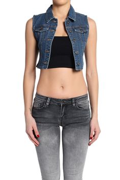 TheMogan Washed Denim Vest Sleeveless Jean Jacket Cropped Denim Vest, Sleeveless Jean Jackets, Woman Vest, Lady Biker, Washed Denim, Women's Coats & Jackets, Affordable Clothes, Cropped Denim, Denim Vest