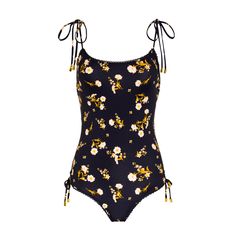 Non returnable, exchanges allowed. Fabric Focus Delicate Dendrobiums on a black base make this the perfect moody floral for all of your lazy pool days. Designed to retain its shape and flexibility wear after wear, from buttery soft Recycled Nylon Spandex. The Details - Gold hardware- Tie straps & hip strings- Cinched hip detailing- Removable padding- Supportive without the use of underwire- Clean finished seams The FitRuns small. Order next size up. Swim Care Size Chart Sustainability Ethical Pr Chic Black Printed Swimwear, Spring Black Printed Swimwear, Spring Printed Black Swimwear, Black Floral Swimwear For Sunbathing, Casual Black Swimwear With Floral Print, Casual Black Swimwear With Adjustable Straps, Black Floral Print Swimwear For Spring, Black Floral Print Swimwear, Lazy Pool