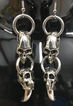 Halloween Biker Gothic Skull Skeleton Hanging Earrings | eBay Edgy Nickel-free Skull Earrings, Gothic Jewelry For Biker Events And Halloween, Nickel-free Skull Earrings In Punk Style, Biker Style Skull Jewelry, Edgy Skull-shaped Pierced Earrings, Silver Skull Earrings With Skull Print, Gothic Skull Jewelry For Biker Events, Edgy Pierced Skull Jewelry, Gothic Skull Metal Earrings