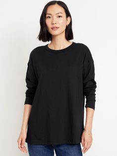 crew neck long drop-shoulder sleeves loose fit tunic length hits at hip models are approx.  5'9" and wear sizes s (4), l (12), and xl (18)machine wash according to the care instruction label  . Best Holiday gift for Women , perfect Tunics for Christmas! Boxy Fit Crew Neck Top For Fall, Oversized Crew Top For Fall, Oversized Long Sleeve T-shirt For Fall, Fall Boxy Crew Neck Top, Boxy Fit Crew Neck T-shirt For Fall, Fall Relaxed Fit Drop Shoulder T-shirt, Relaxed Fit Drop Shoulder T-shirt For Fall, Fall Relaxed Fit Drop Shoulder Tops, Oversized Crew Neck Top