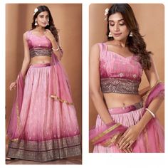 Pink Elegant Silk Lehanga Choli Teens/Adults gifting Lehanga Partywear dress. Blouse and Lehanga has print as a stone work. very light weight Lehanga feels like a breeze. size 38 to 40. Festive Dress, Lehenga Gown, Partywear Dresses, Hand Work Blouse, Ready To Wear Saree, Designer Outfits, Indian Designer Outfits, Indian Designer, Festival Dress