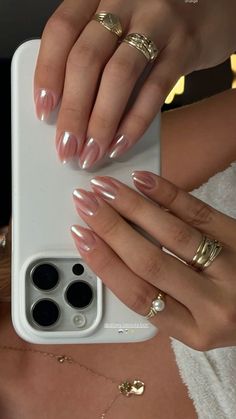 Nude Nails Chrome, Nude Nails With Chrome, Chrome Nude Nails, Nude Chrome Nails, Nude Chrome, Kosmetyki Mary Kay, Hoco Nails