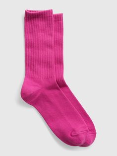 Made with 75% organically grown cotton.  Organic cotton is better for people and the environment because it�s grown without the use of harmful synthetic pesticides and fertilizers.  Ribbing at top.  Reinforced toe and heel. Pink Out, Gender Equality, Support People, Fuchsia Pink, Pesticides, Camping Gear, Crew Socks, Gap, Organic Cotton