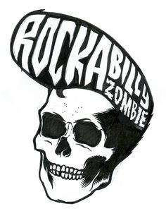 a black and white drawing of a skull wearing a hat